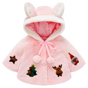 Baby Girls Furry Warm Winter Coat Cloak Rabbit Ears Hoodies Cape Christmas Tree